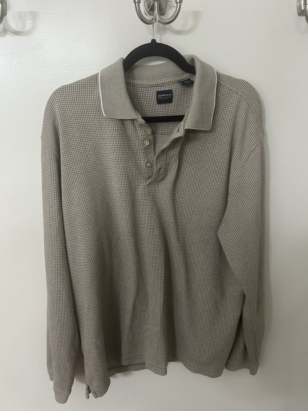 ARROW-Men's Long Sleeve-Knit Cotton Polo Shirt-XL Taupe-Classic